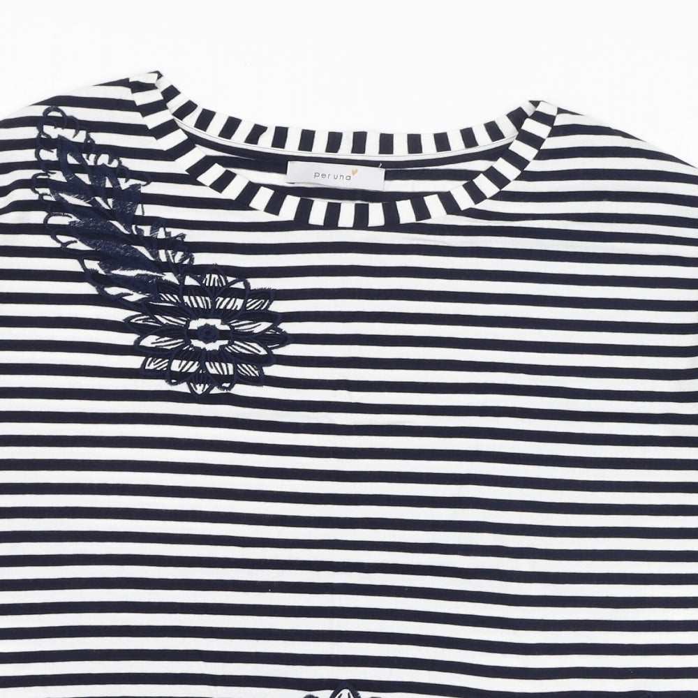 Marks and Spencer Womens White Striped Cotton Basic T-Shirt Size 12 Round Neck