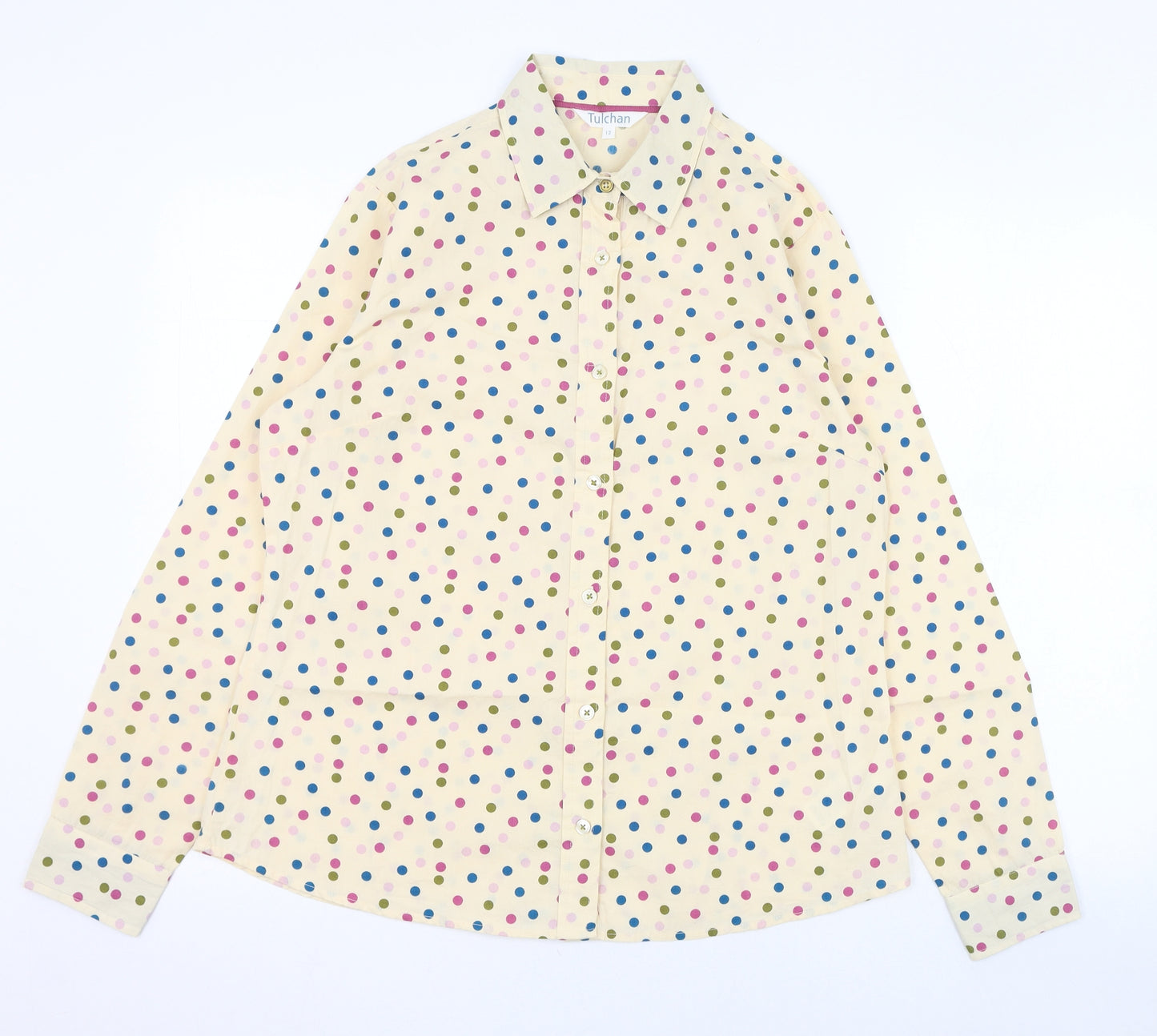 Tulchan Womens Orange Polka Dot Cotton Basic Button-Up Size 12 Collared