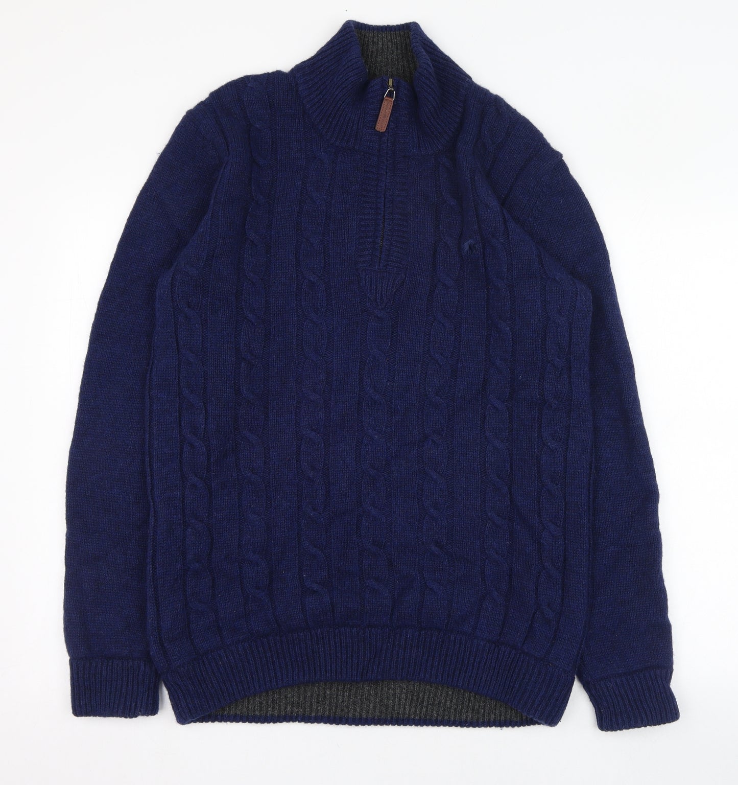 Raging Bull Mens Blue Mock Neck  Wool Pullover Jumper Size L