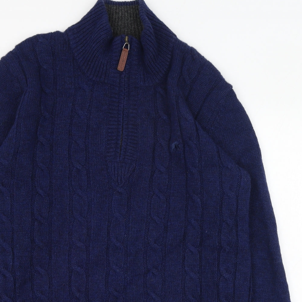 Raging Bull Mens Blue Mock Neck  Wool Pullover Jumper Size L
