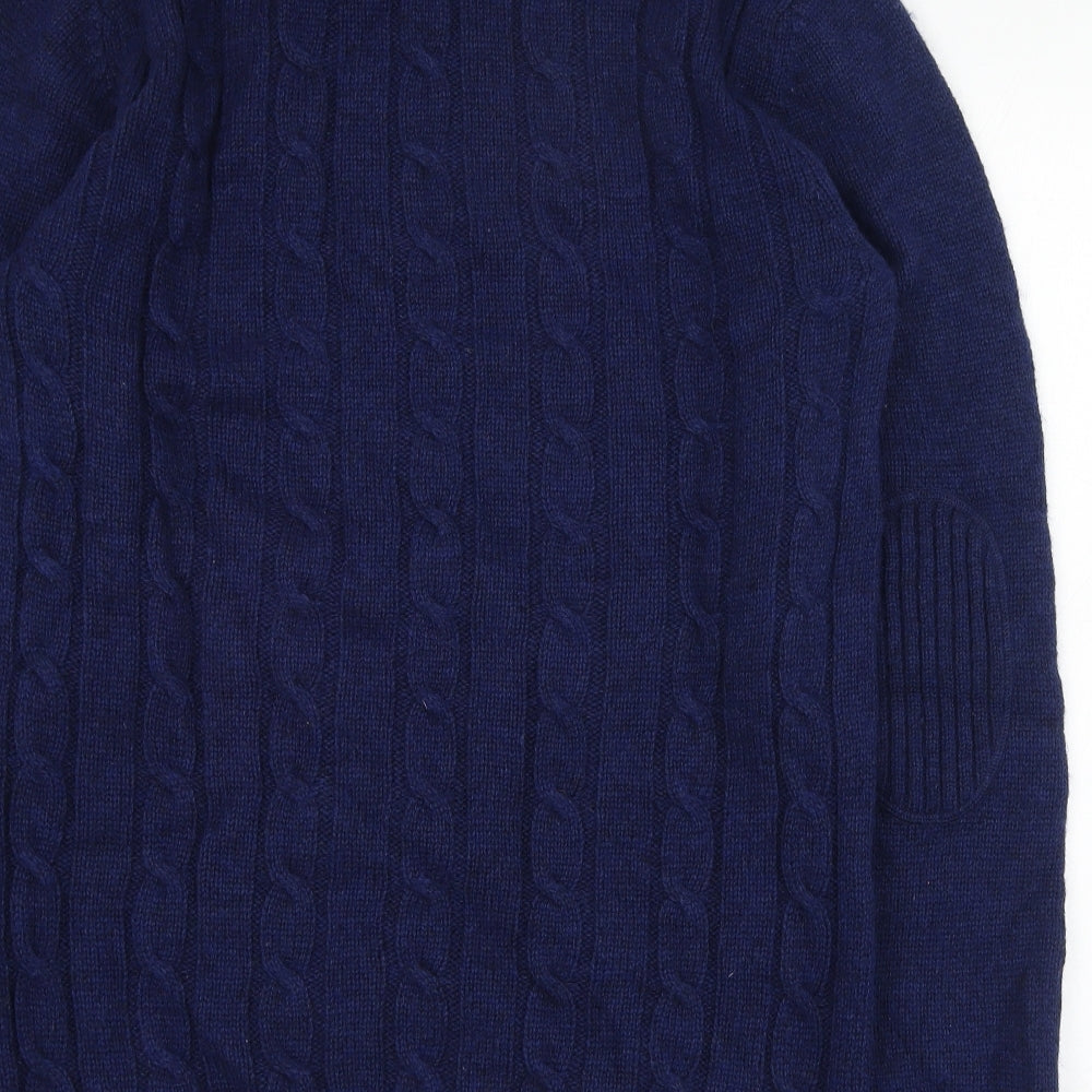 Raging Bull Mens Blue Mock Neck  Wool Pullover Jumper Size L