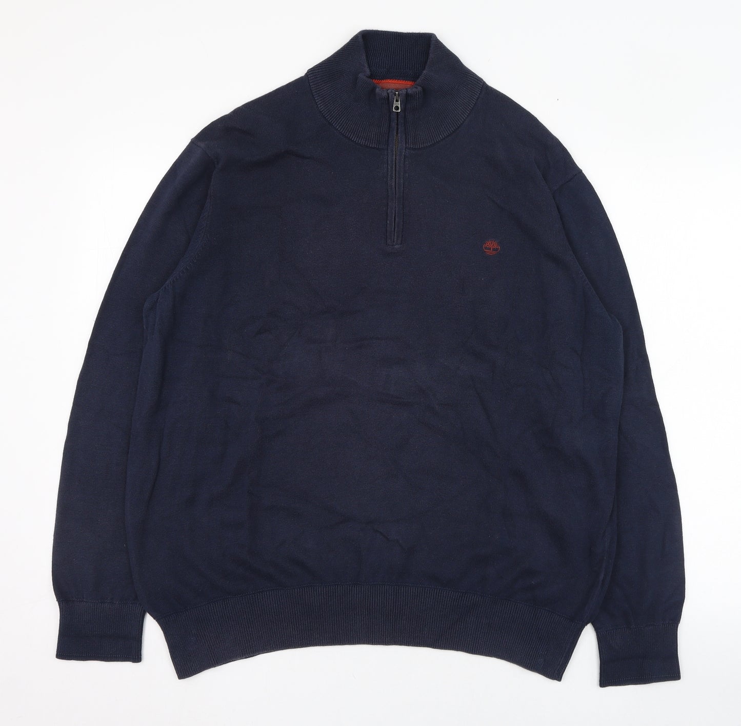 Timberland Mens Blue Mock Neck  Cotton Pullover Jumper Size L