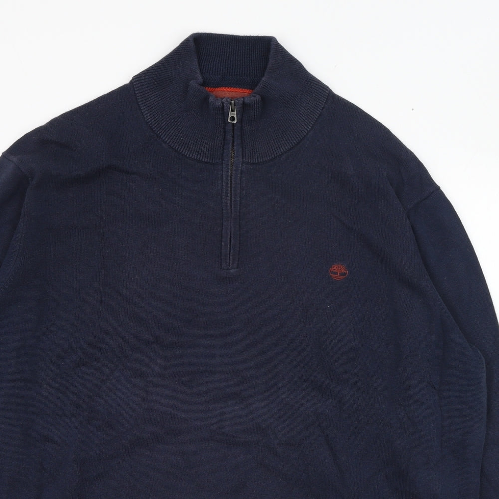 Timberland Mens Blue Mock Neck  Cotton Pullover Jumper Size L