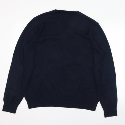 Marks and Spencer Mens Blue V-Neck  Cotton Pullover Jumper Size L