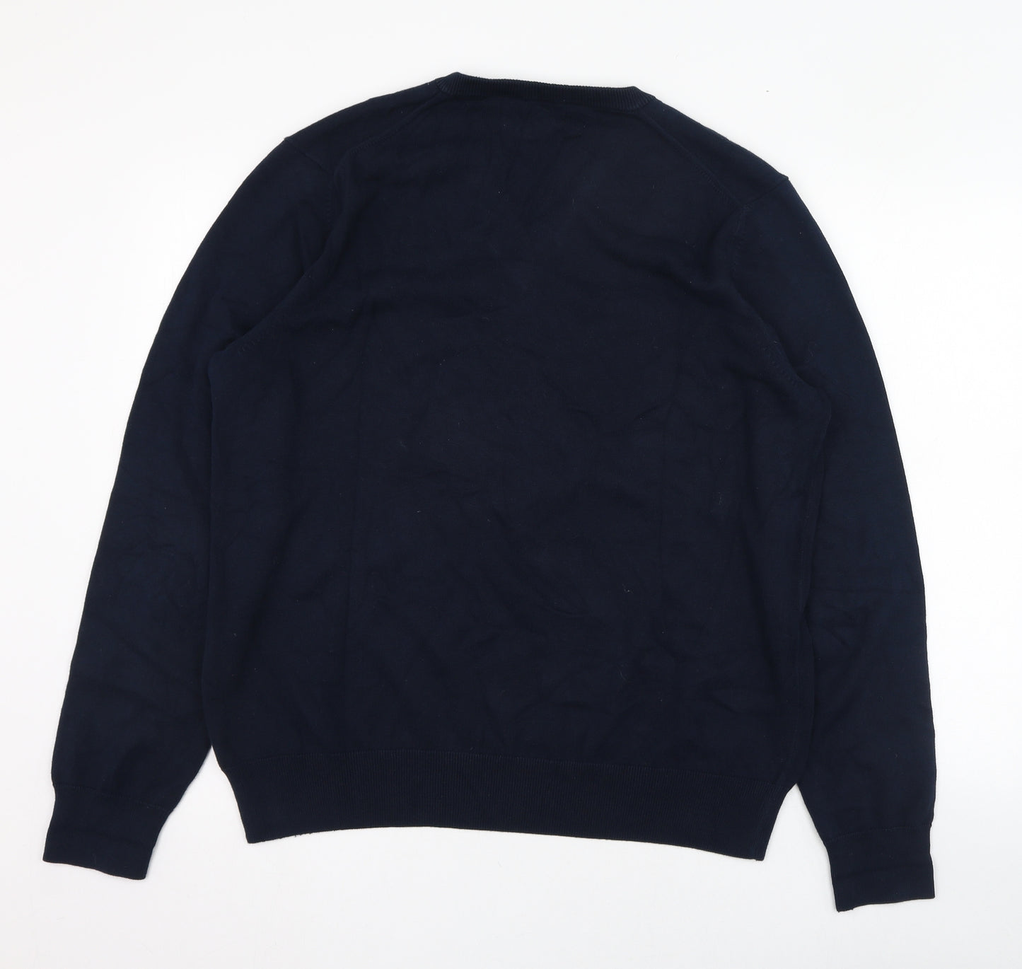 Marks and Spencer Mens Blue V-Neck  Cotton Pullover Jumper Size L