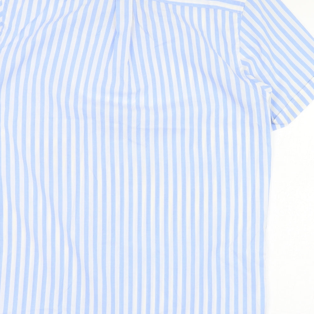 Pierre Cardin Mens Blue Striped Cotton  Dress Shirt Size M Collared Button