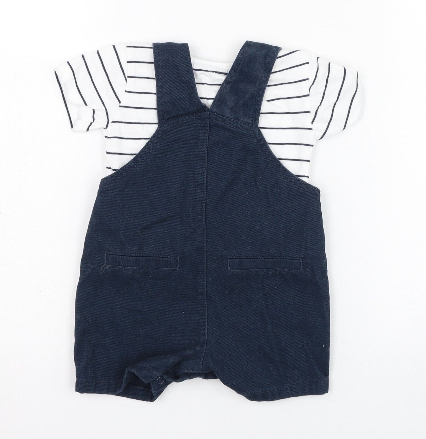 Primark Girls Blue Striped Cotton Dungaree Outfit/Set Size 6-9 Months  Button