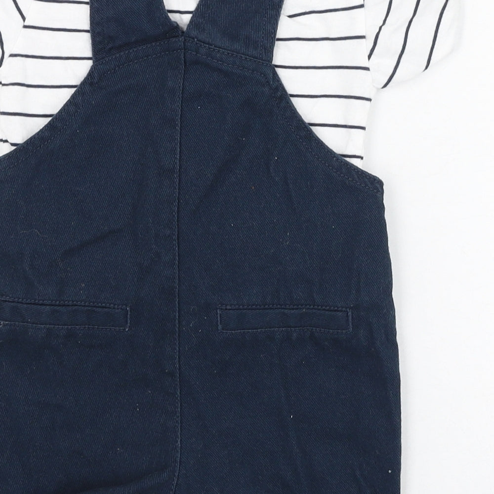 Primark Girls Blue Striped Cotton Dungaree Outfit/Set Size 6-9 Months  Button