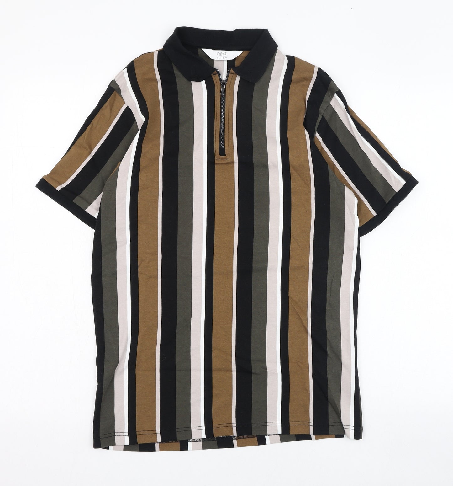 NEXT Mens Multicoloured Striped Cotton  T-Shirt Size S Collared