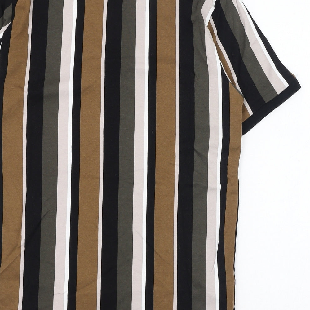 NEXT Mens Multicoloured Striped Cotton  T-Shirt Size S Collared