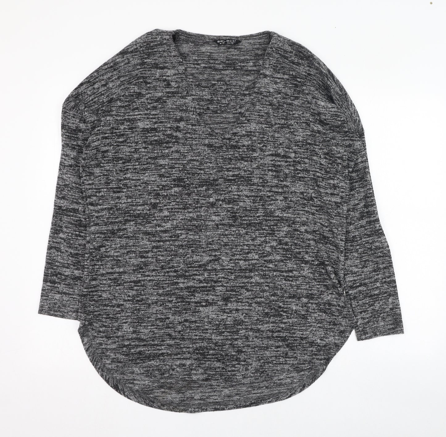 Select Womens Grey V-Neck  Polyester Pullover Jumper Size 12