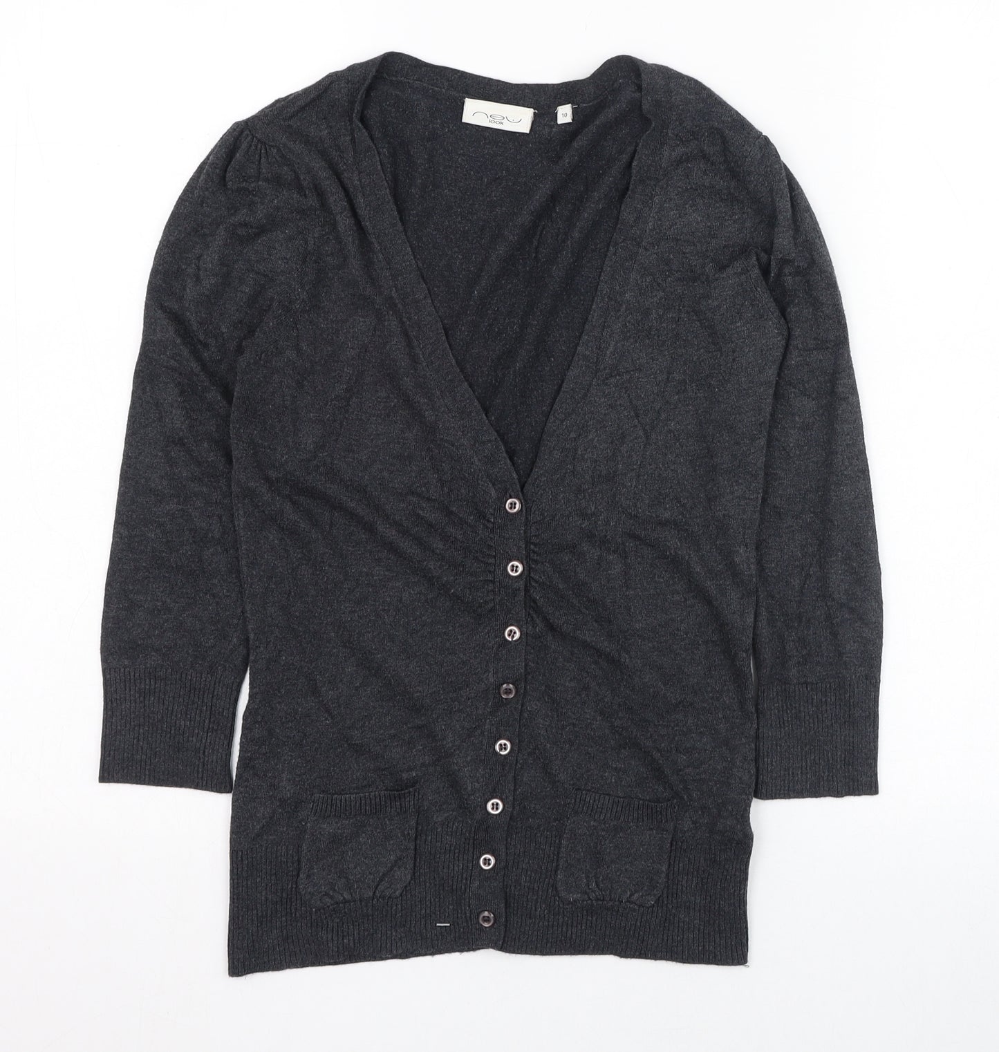 New Look Womens Grey V-Neck  Viscose Cardigan Jumper Size 10