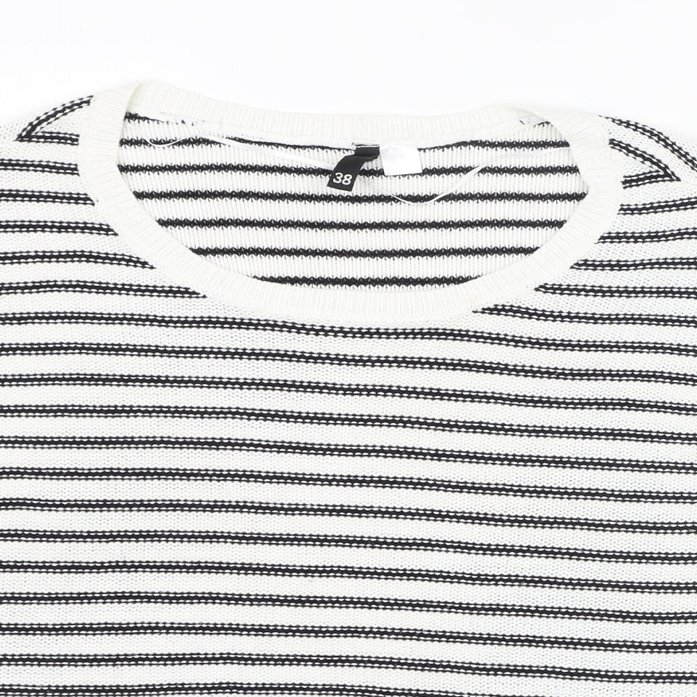 H&M Womens Ivory Round Neck Striped Acrylic Pullover Jumper Size 10
