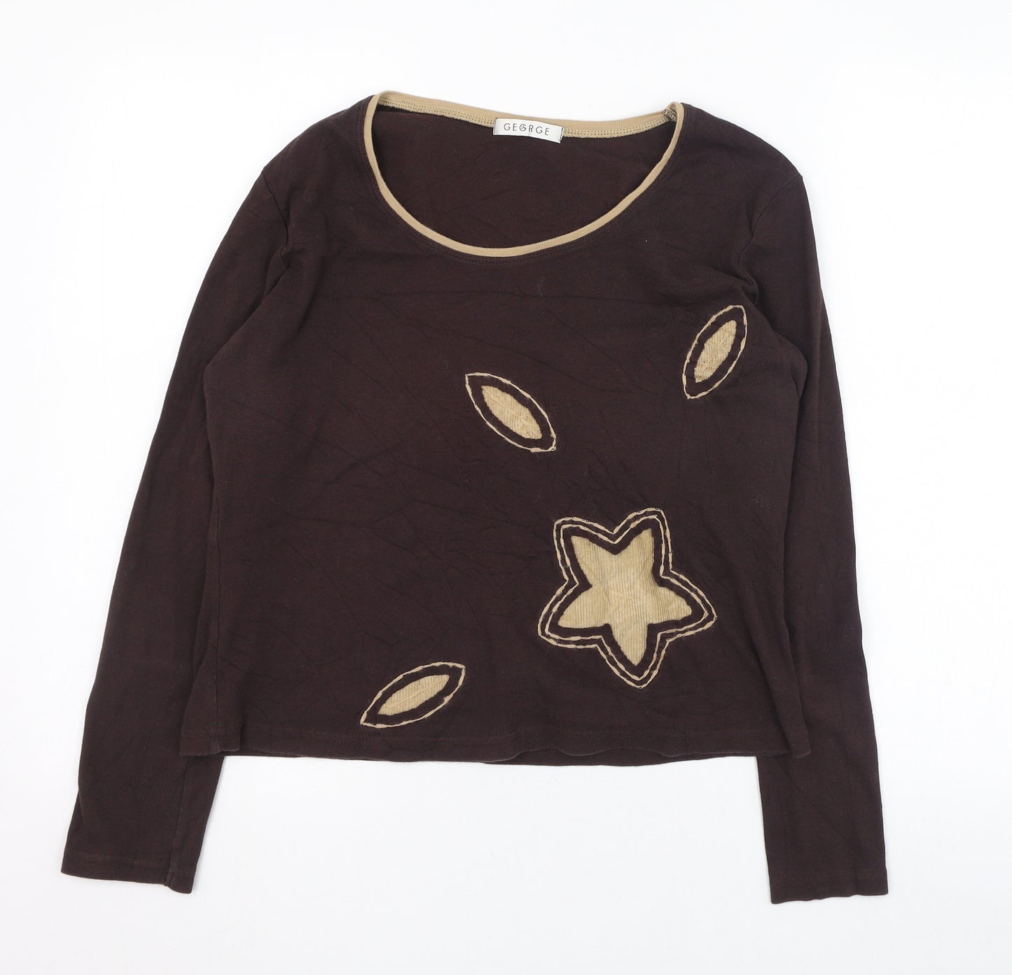 George Womens Brown  Cotton Basic T-Shirt Size 16 Round Neck
