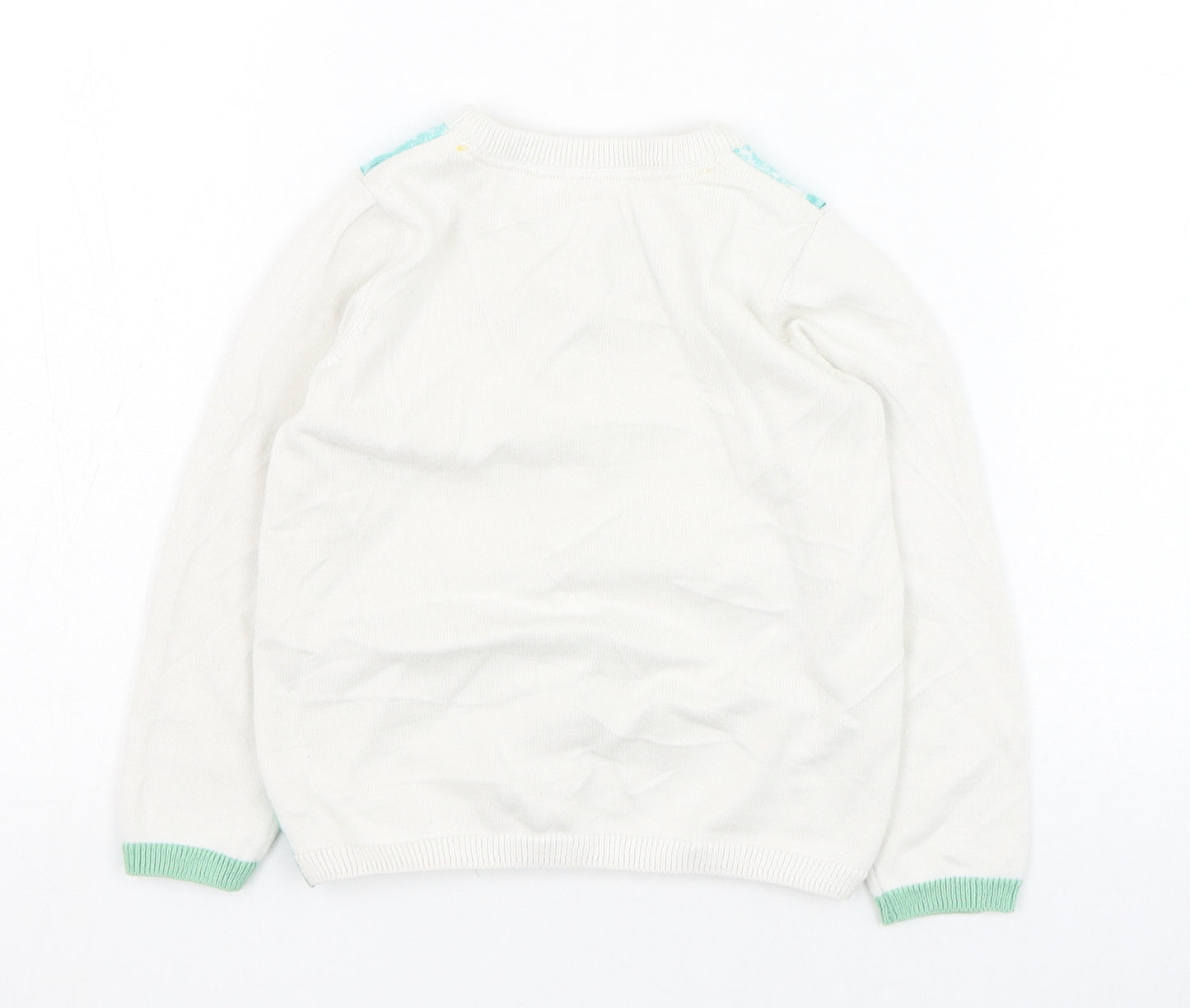 Marks and Spencer Girls Ivory Round Neck  Cotton Cardigan Jumper Size 3-4 Years  Button - Flower, Bee