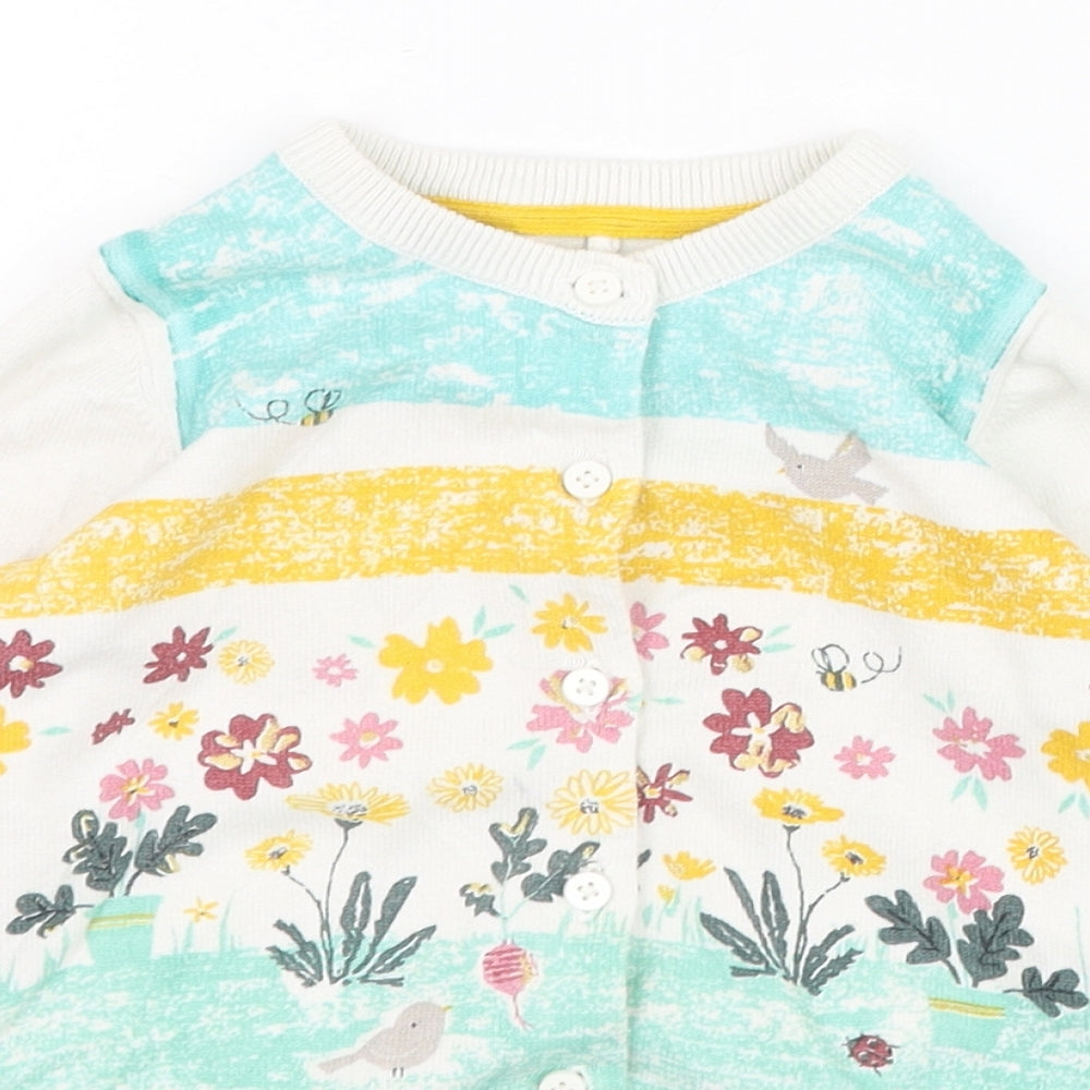 Marks and Spencer Girls Ivory Round Neck  Cotton Cardigan Jumper Size 3-4 Years  Button - Flower, Bee