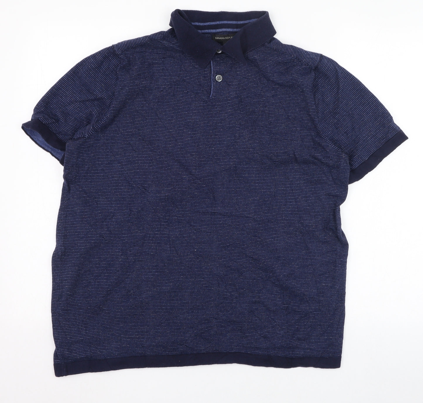 Banana Republic Mens Blue Striped Cotton  Polo Size L Collared Button