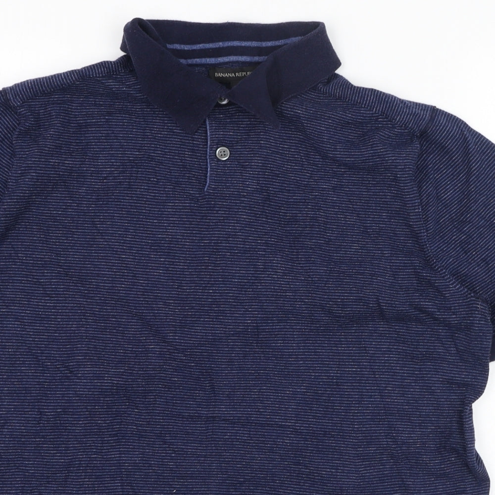 Banana Republic Mens Blue Striped Cotton  Polo Size L Collared Button