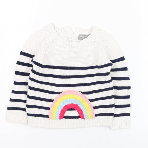Primark Girls Ivory Striped Cotton Pullover Jumper Size 9-12 Months  Pullover - Rainbow
