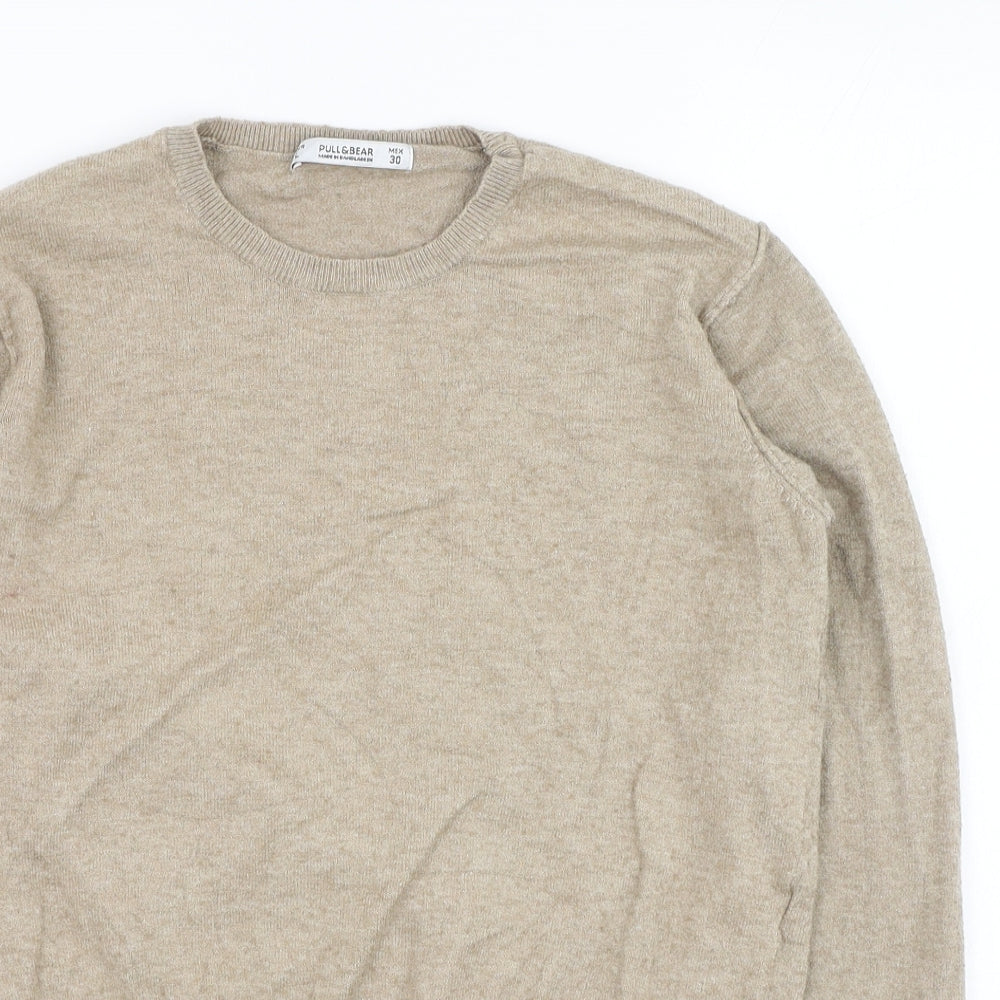 Pull&Bear Womens Brown Round Neck Polyester Pullover Jumper Size L