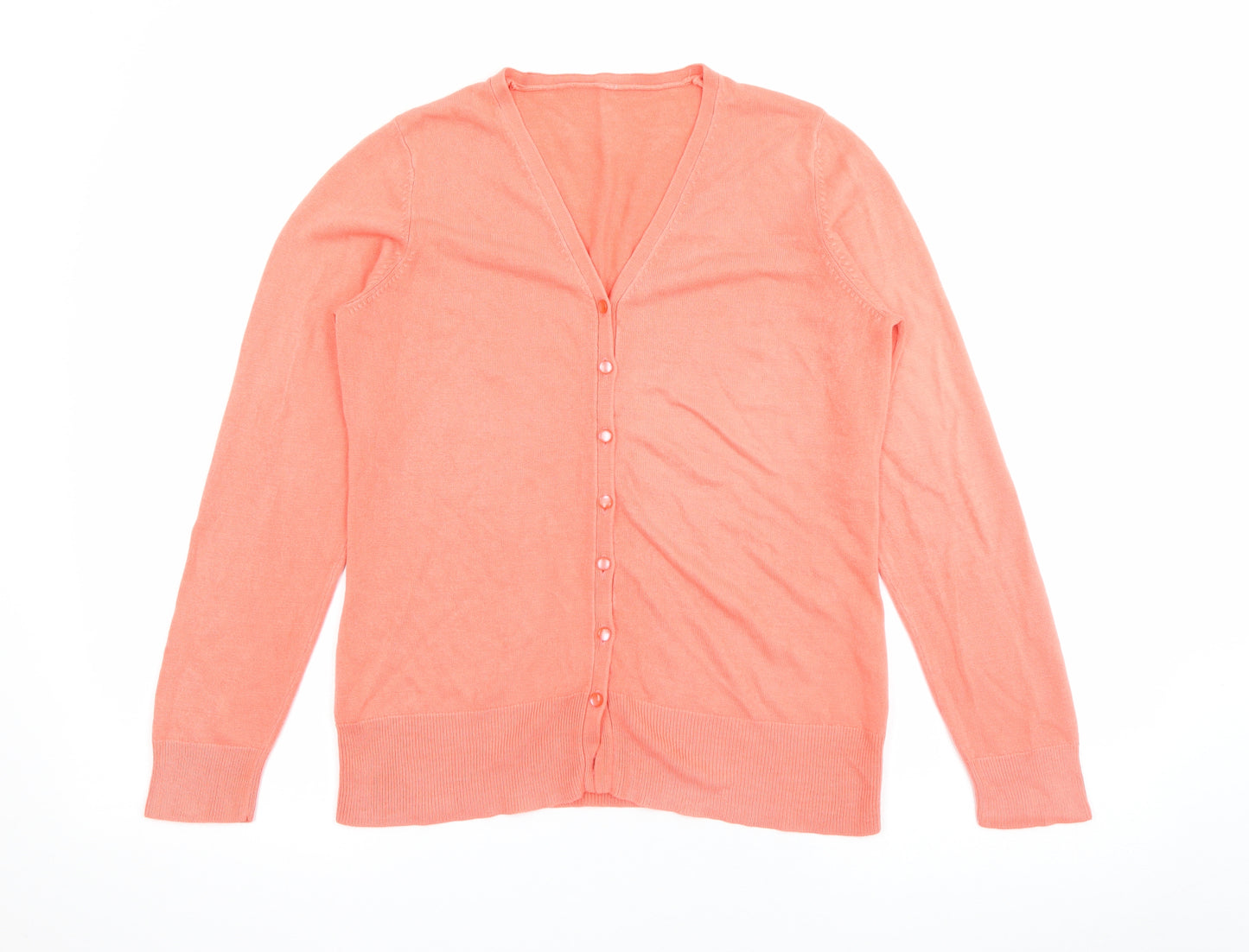 BHS Womens Orange V-Neck  Acrylic Cardigan Jumper Size 10