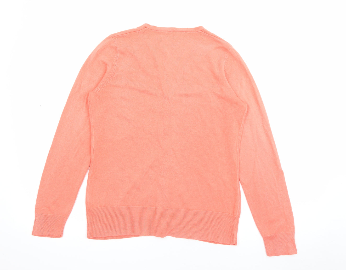 BHS Womens Orange V-Neck  Acrylic Cardigan Jumper Size 10