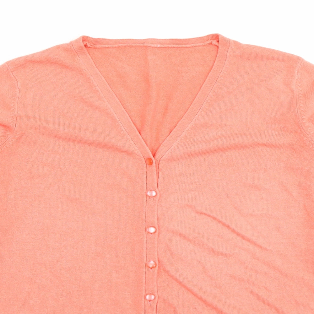 BHS Womens Orange V-Neck  Acrylic Cardigan Jumper Size 10