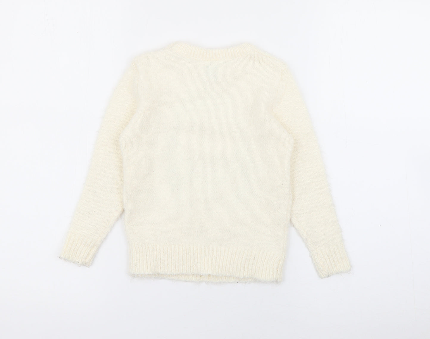 Lily & Dan Girls Ivory Crew Neck  Polyester Pullover Jumper Size 3-4 Years   - Penguin