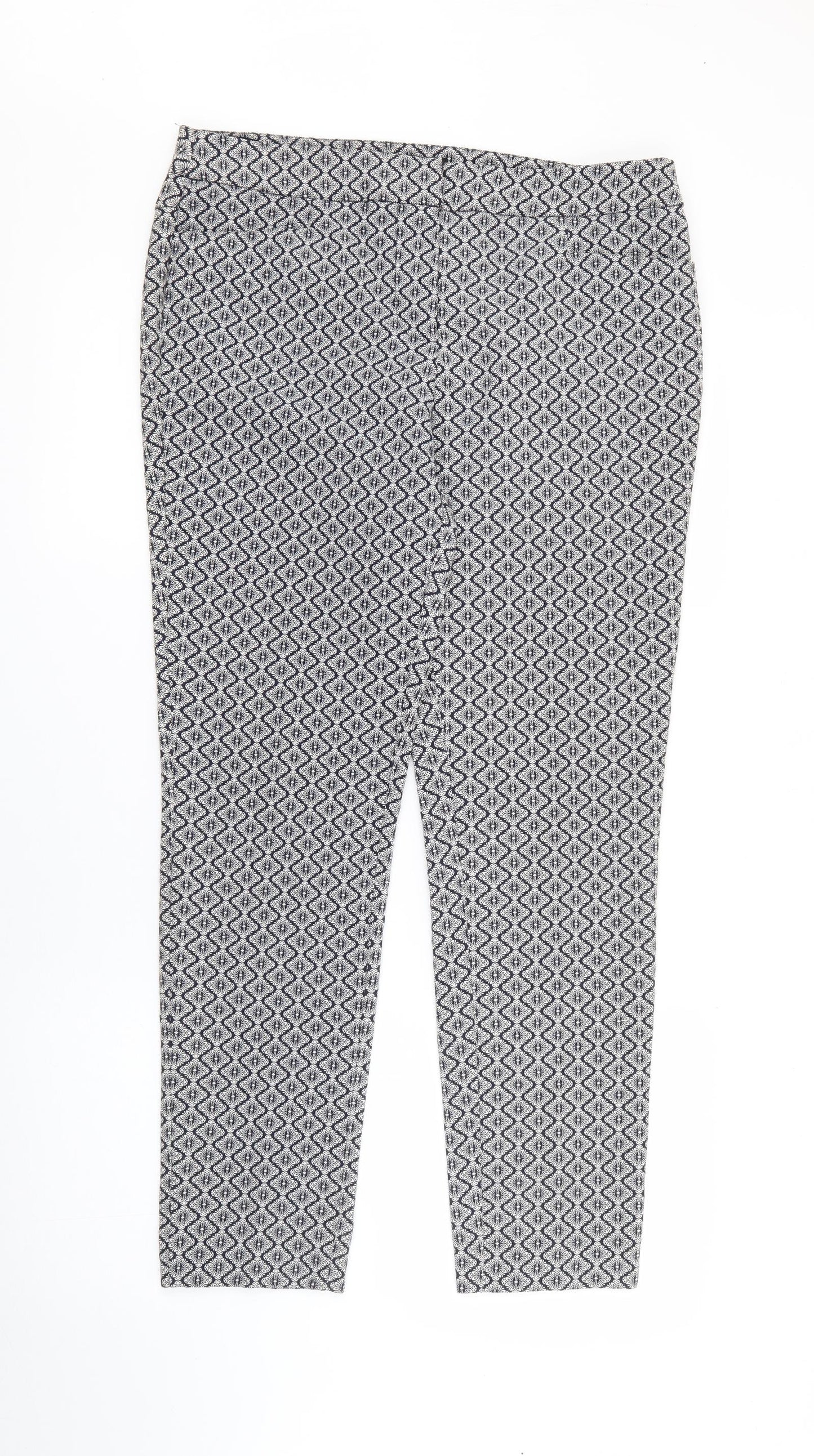 TU Womens Blue Geometric Polyester Trousers  Size 12 L27 in Regular Zip