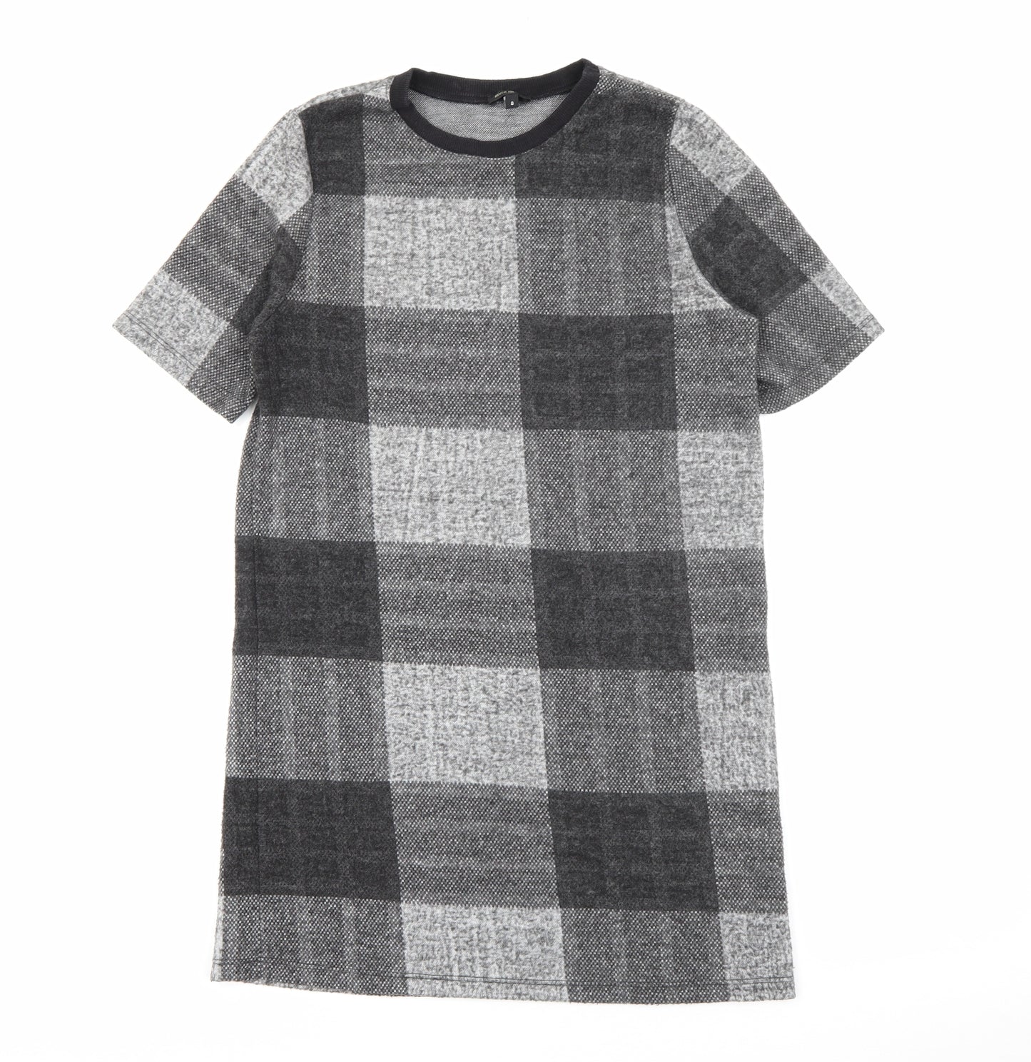 River Island Womens Grey Check Polyester Jumper Dress  Size 8  Crew Neck
