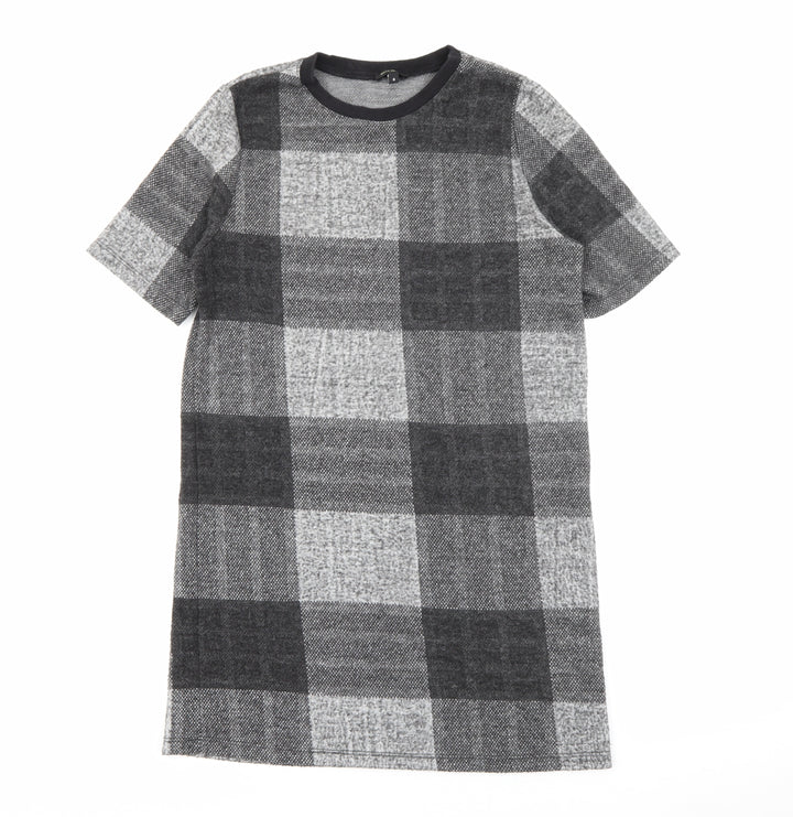 River Island Womens Grey Check Polyester Jumper Dress  Size 8  Crew Neck
