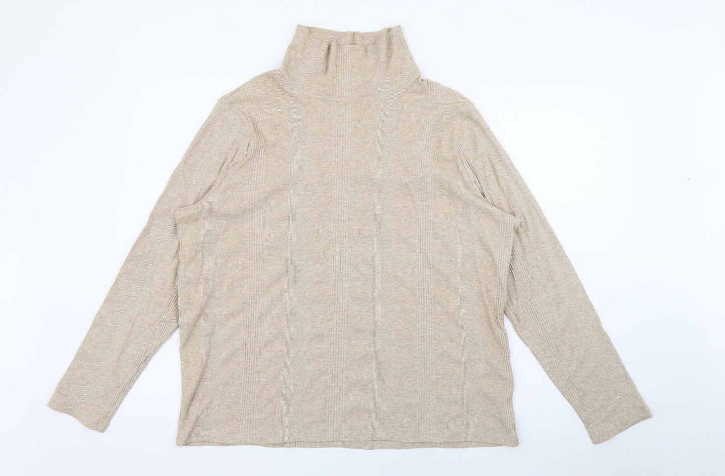 Marks and Spencer Womens Beige High Neck  Cotton Pullover Jumper Size 20