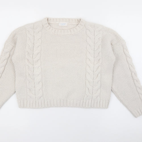 Primark Girls Ivory Crew Neck  Acrylic Pullover Jumper Size 12-13 Years