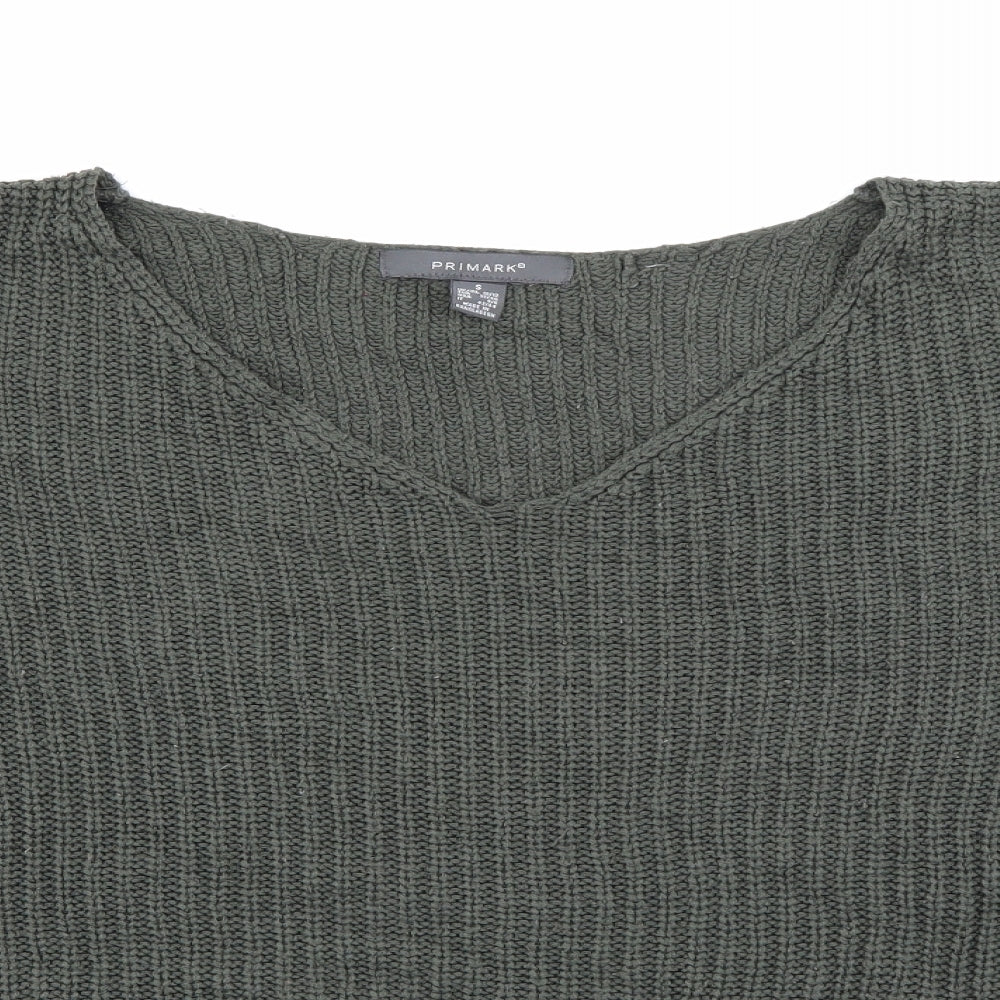 Primark Womens Green V-Neck  Acrylic Pullover Jumper Size S