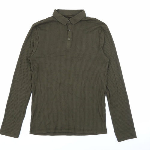 River Island Mens Green  Cotton  Polo Size M Collared Button