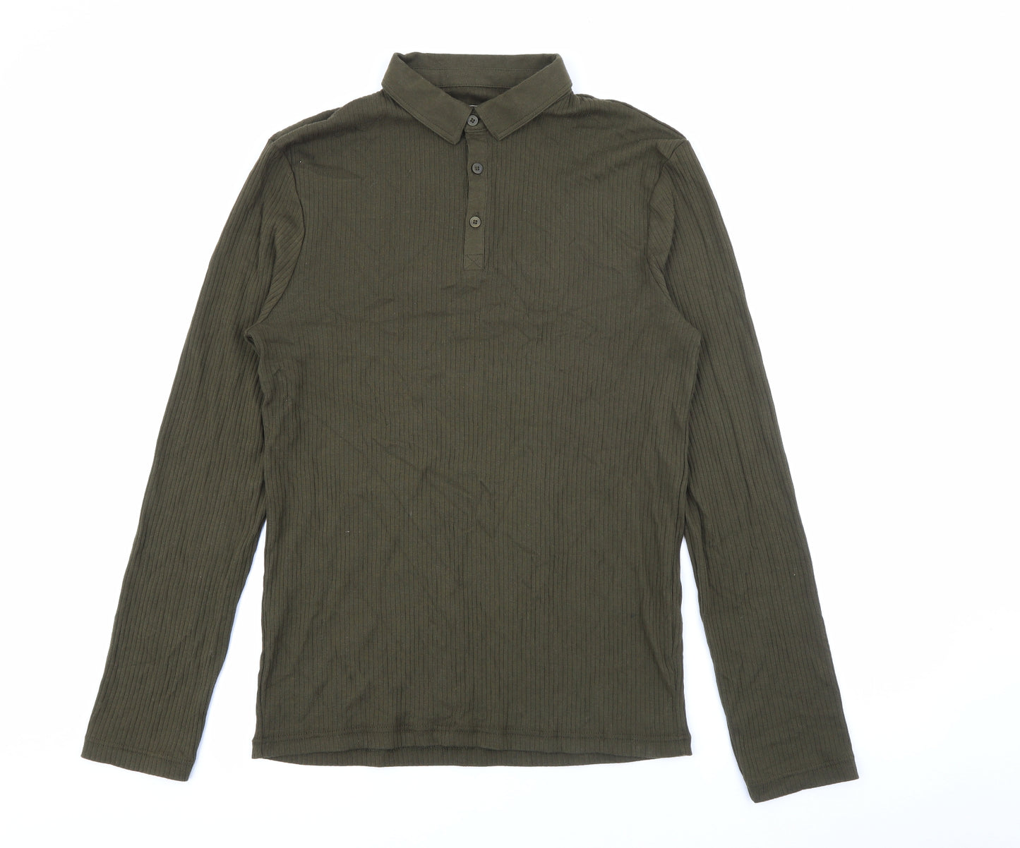 River Island Mens Green  Cotton  Polo Size M Collared Button