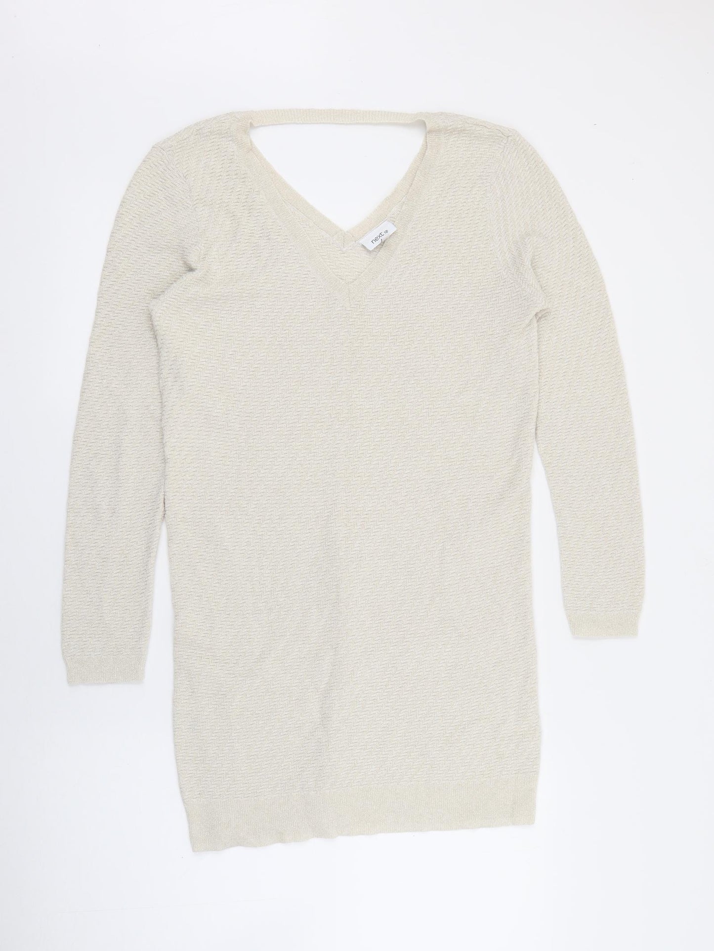 NEXT Womens Ivory V-Neck  Cotton Pullover Jumper Size 14   - Sparkle