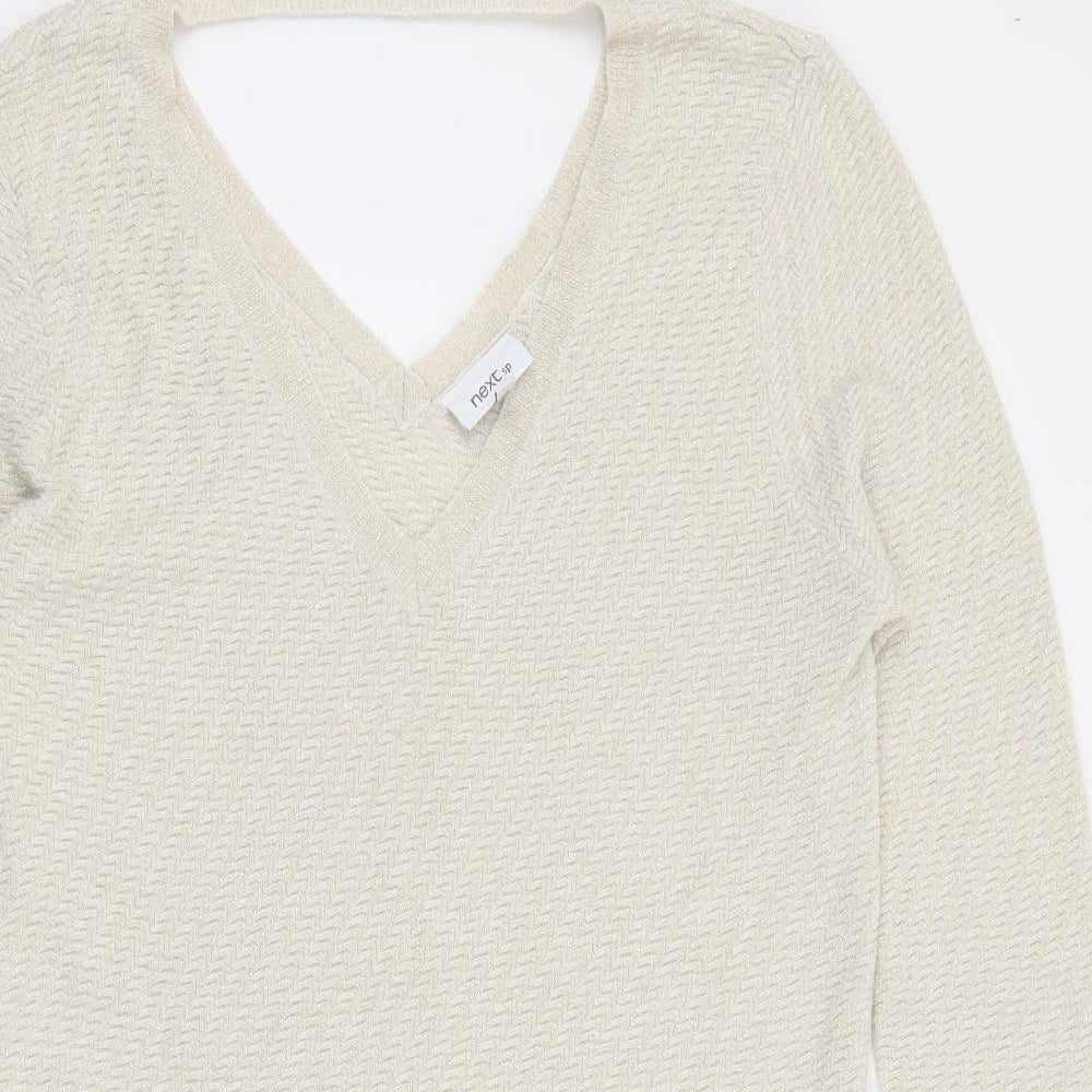 NEXT Womens Ivory V-Neck  Cotton Pullover Jumper Size 14   - Sparkle