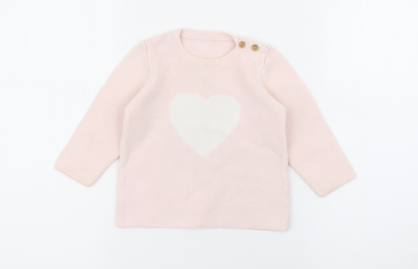 George Girls Pink  Cotton Pullover Jumper Size 9-12 Months  Button