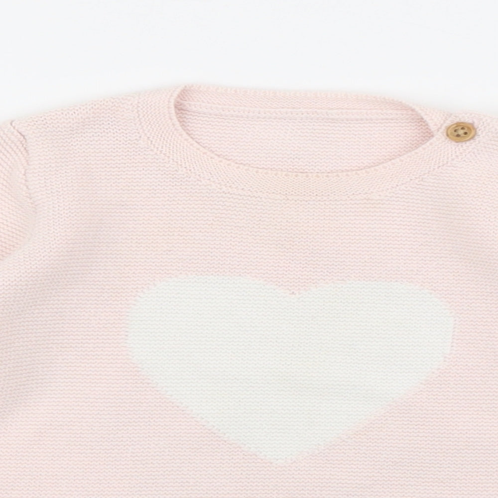 George Girls Pink  Cotton Pullover Jumper Size 9-12 Months  Button