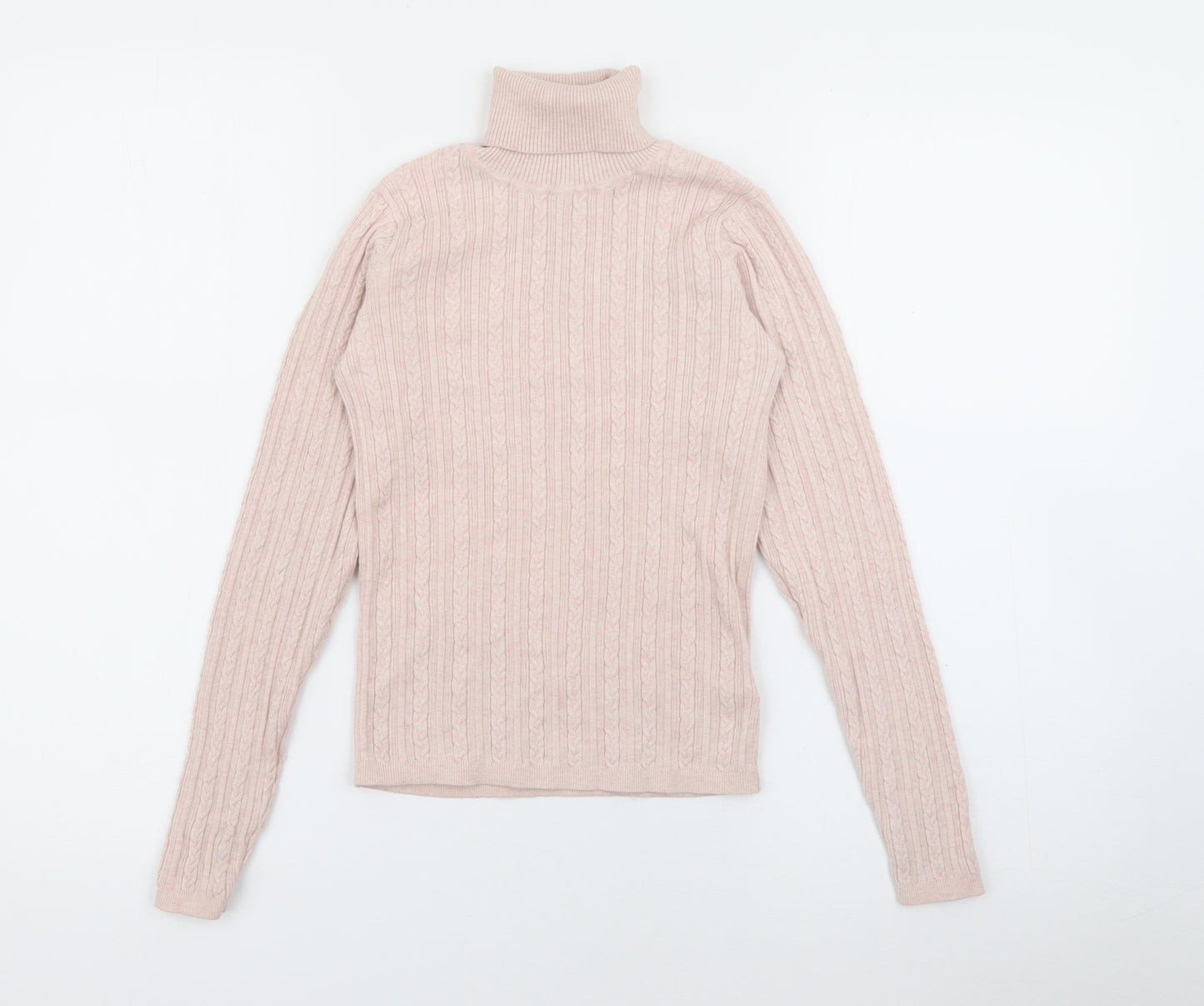 NEXT Girls Pink Roll Neck  Cotton Pullover Jumper Size 9-10 Years