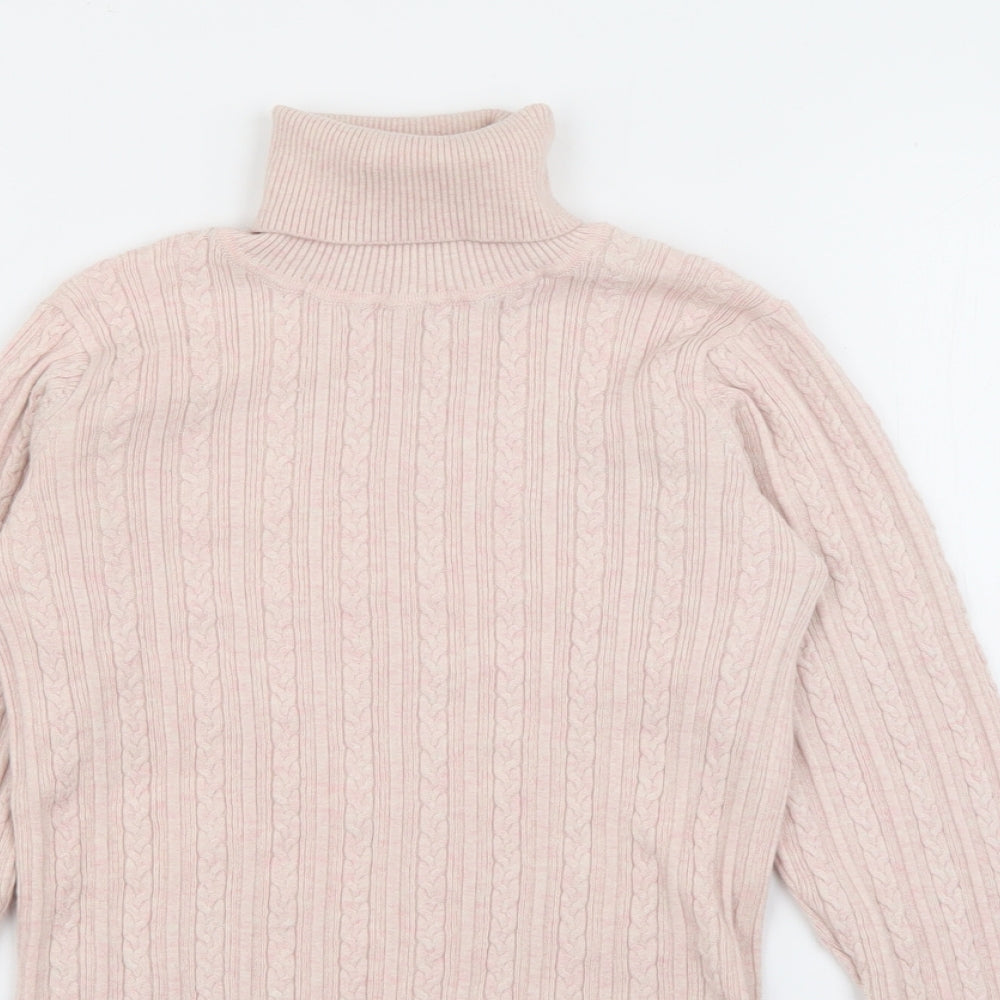 NEXT Girls Pink Roll Neck  Cotton Pullover Jumper Size 9-10 Years