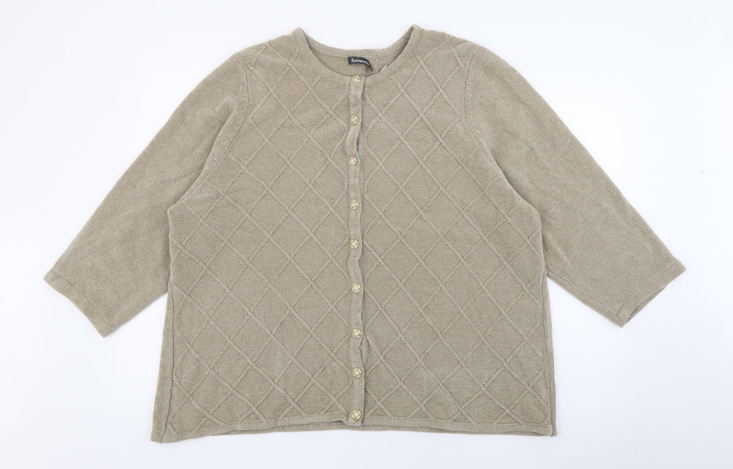 Bonmarché Womens Beige Round Neck  Acrylic Cardigan Jumper Size XL