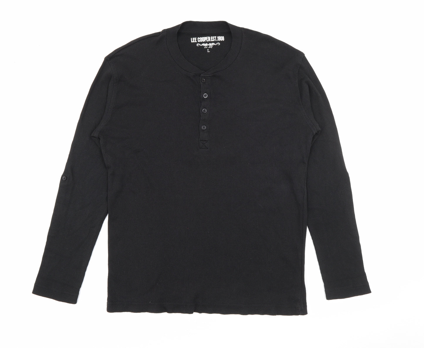 Lee Cooper Mens Black Collared  Cotton Pullover Jumper Size L