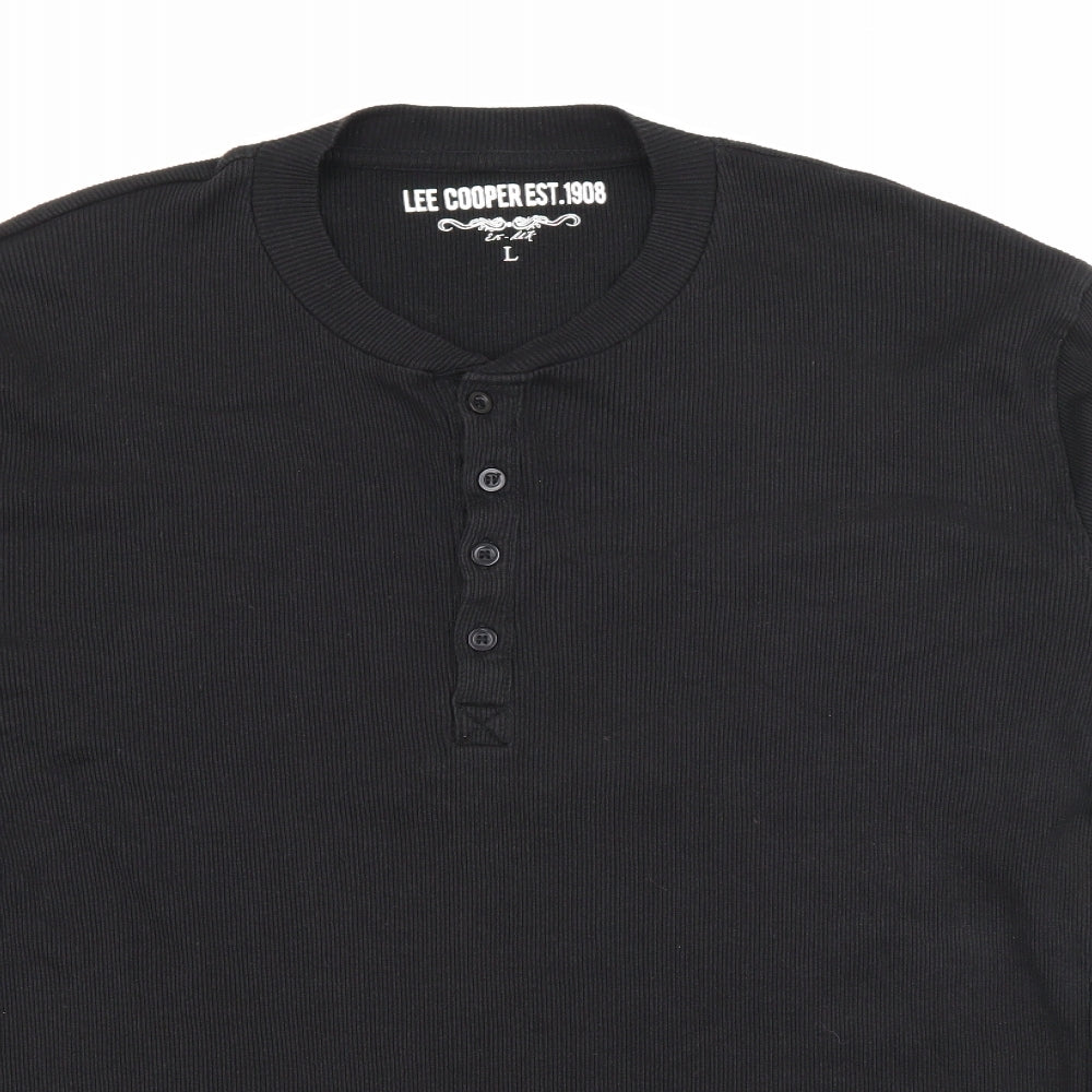Lee Cooper Mens Black Collared  Cotton Pullover Jumper Size L