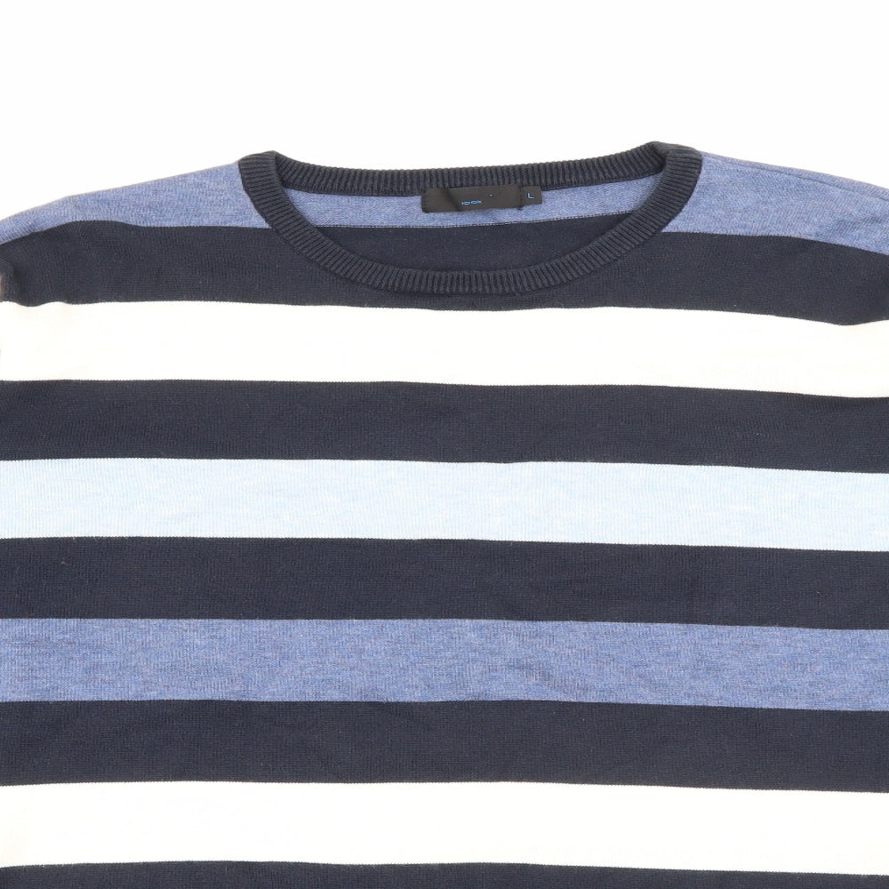 New Look Mens Blue Crew Neck Striped Cotton Pullover Jumper Size L