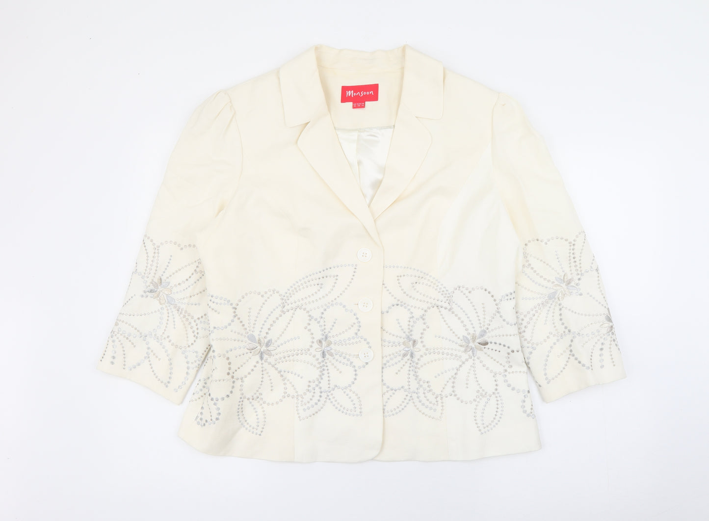 Monsoon Womens Ivory  Linen Jacket Blazer Size 18