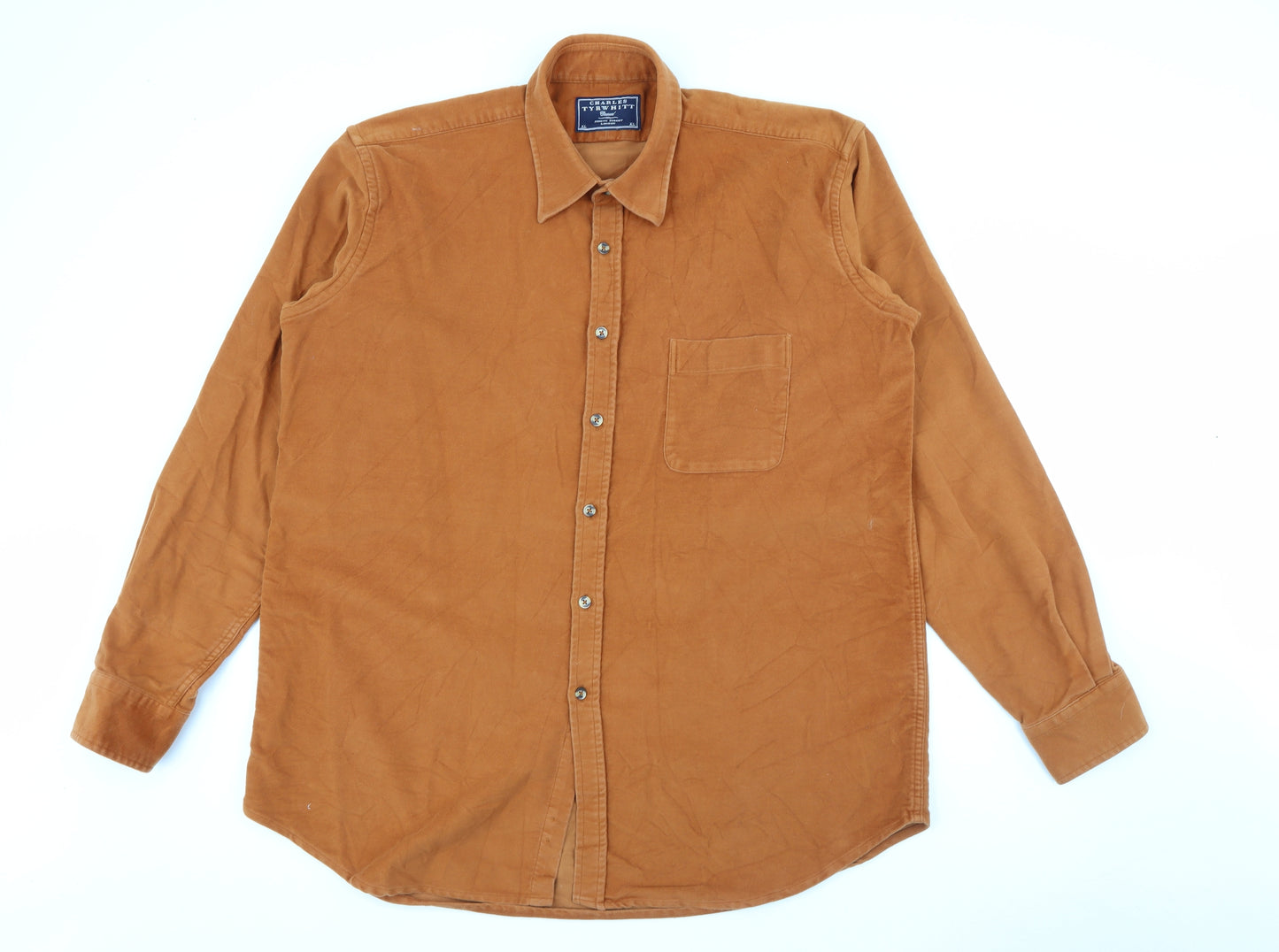 Charles Tyrwhitt Mens Orange  Cotton  Button-Up Size XL Collared Button