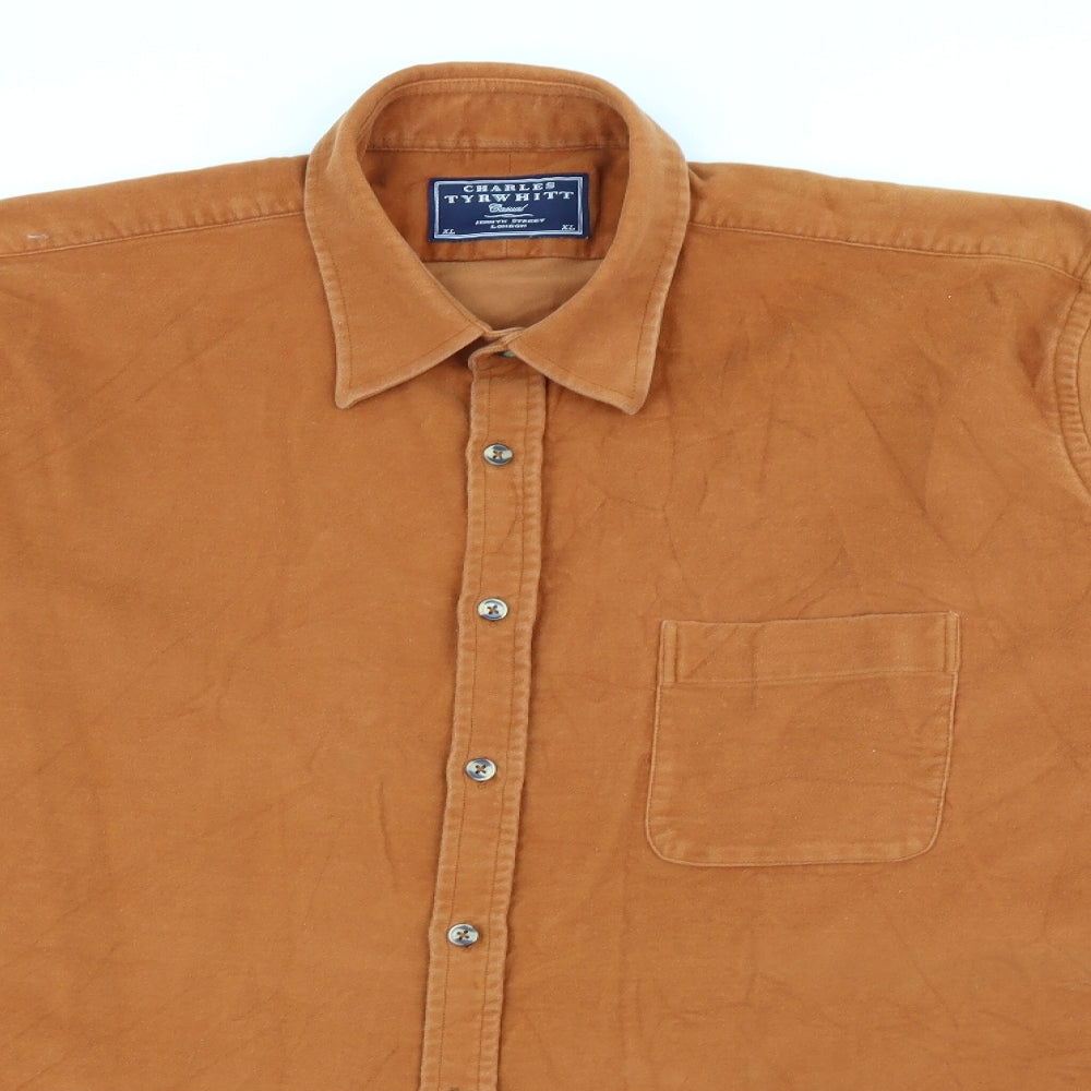 Charles Tyrwhitt Mens Orange  Cotton  Button-Up Size XL Collared Button