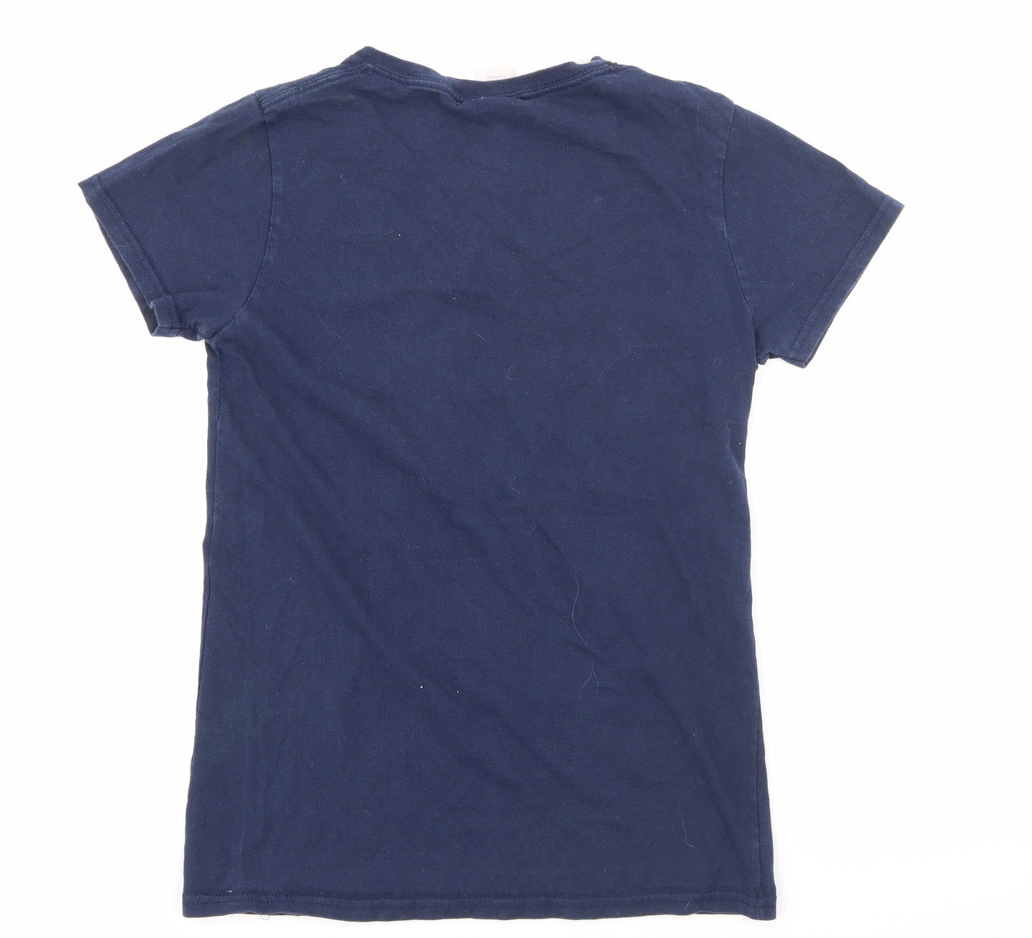 Guildan Womens Blue  Cotton Basic T-Shirt Size S V-Neck